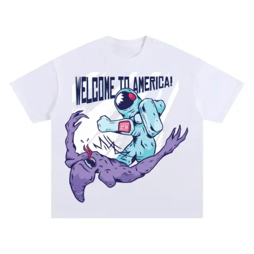 Welcome To America Oversized White Graphic Tee