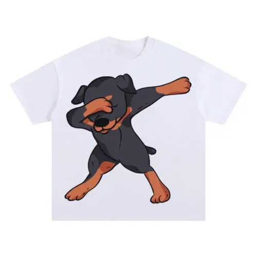 2558 Dab Rottweiler Oversized White Graphic Tee