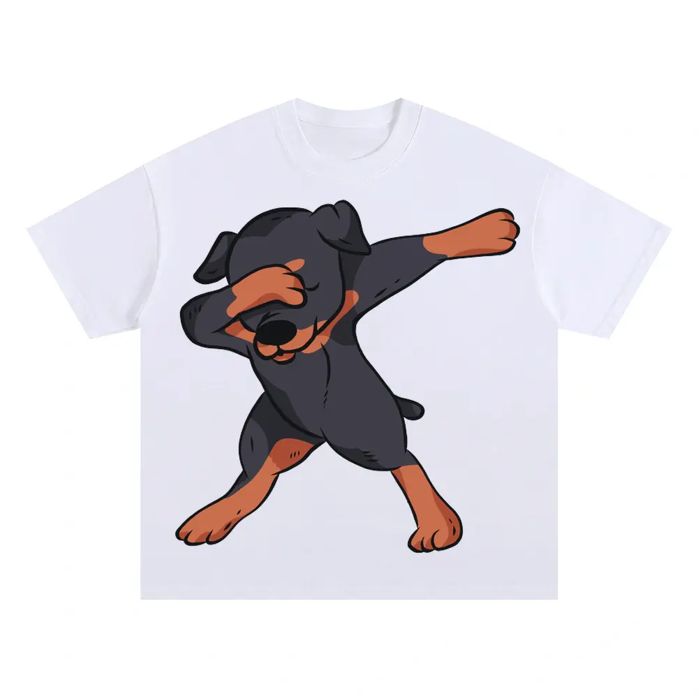 2558 Dab Rottweiler Oversized White Graphic Tee