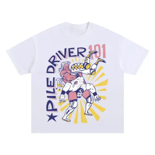 American Wrestling A Oversized White Graphic Tee