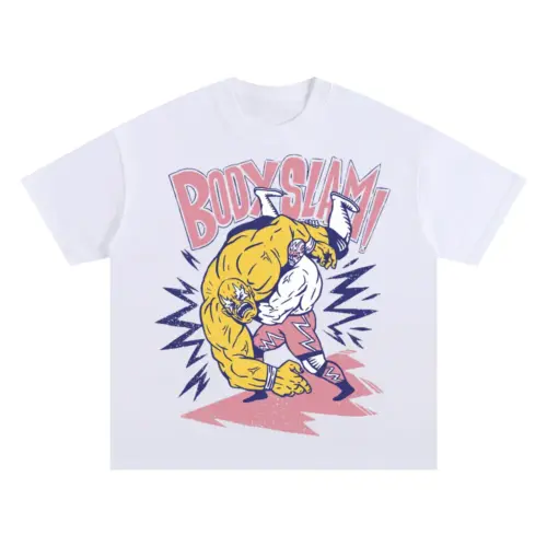 American Wrestling B Oversized White Graphic Tee