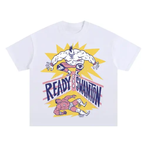 American Wrestling E Oversized White Graphic Tee