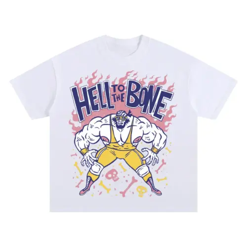 American Wrestling F Oversized White Graphic Tee