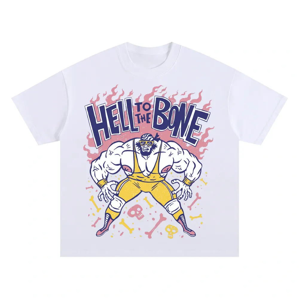American Wrestling F Oversized White Graphic Tee