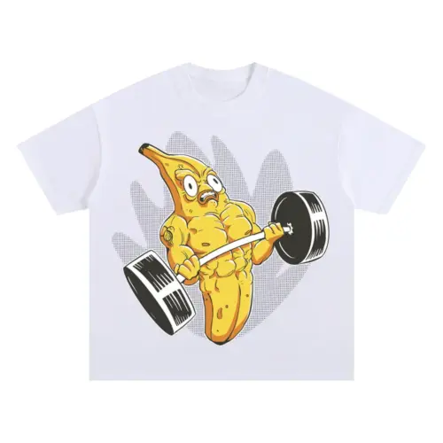Banana Lifting Muscular Oversized White Graphic Tee