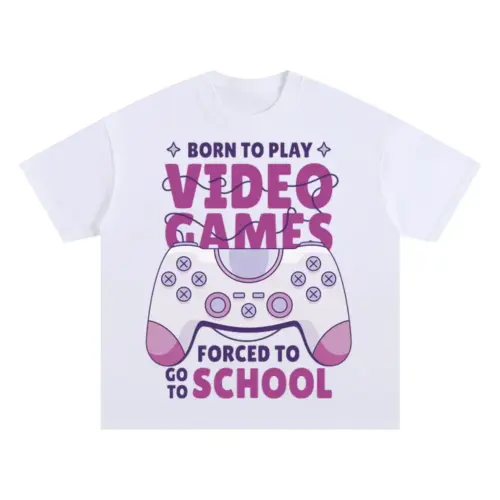 Video Games Oversized White Graphic Tee