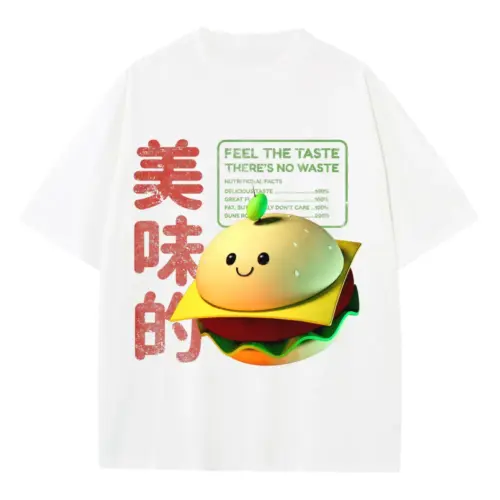 3D   Tasty Burger Heavyweight Oversized White Graphic Tee