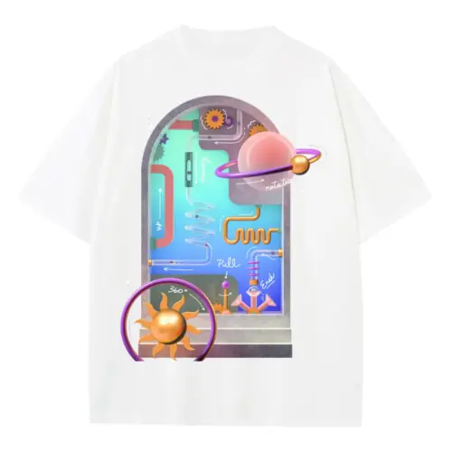 Abstract 3D Heavyweight Oversized White Graphic Tee