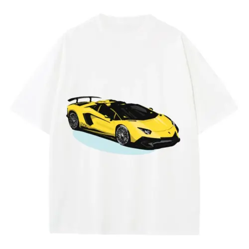Yellow Lamborghini Heavyweight Oversized White Graphic Tee