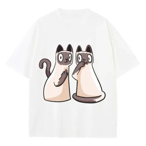 257 Siamese Cats Heavyweight Oversized White Graphic Tee