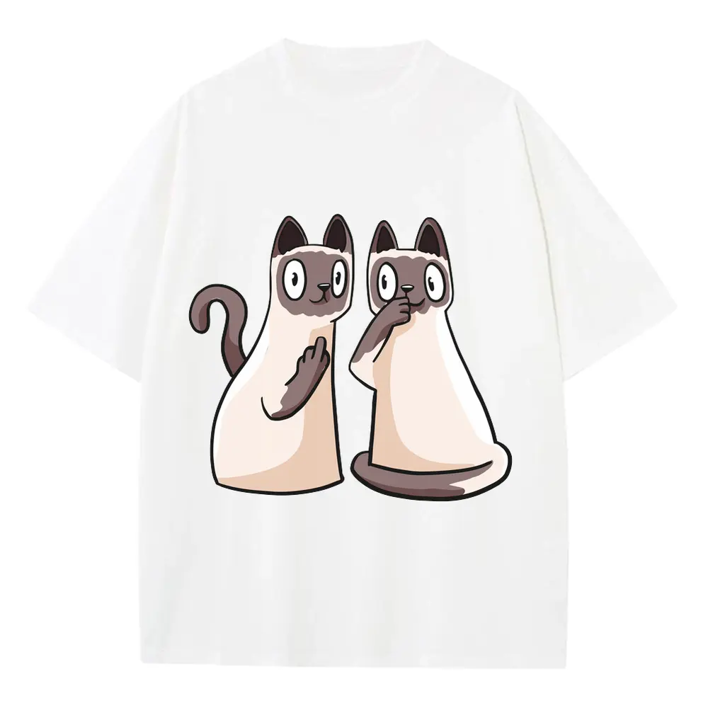 257 Siamese Cats Heavyweight Oversized White Graphic Tee