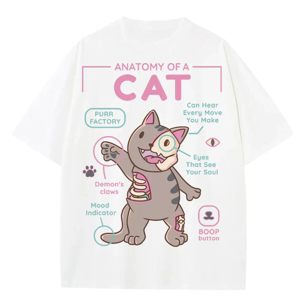 Anatomy Of A Cat Heavyweight Oversized White Graphic Tee