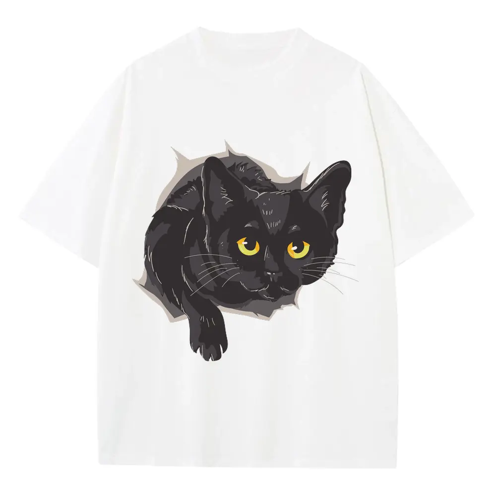 Black Cat Box Heavyweight Oversized White Graphic Tee