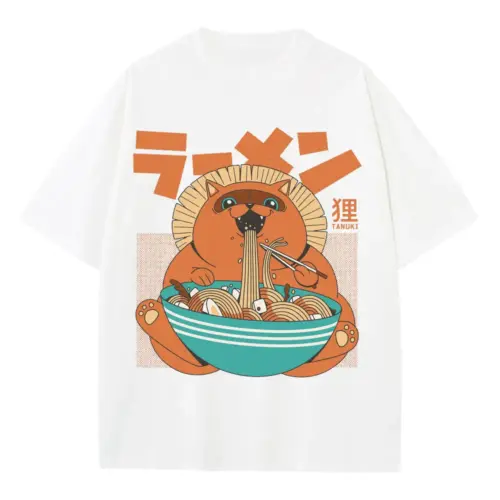 Tanuki Yokai Heavyweight Oversized White Graphic Tee