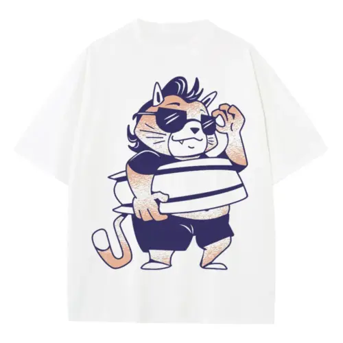 Surf Cat Cool Heavyweight Oversized White Graphic Tee