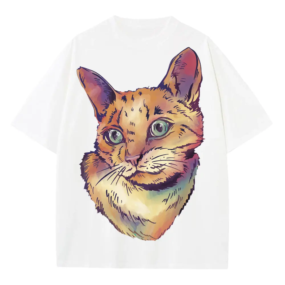 Watercolorcat Heavyweight Oversized White Graphic Tee