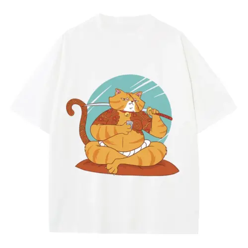 Yakuzacat Heavyweight Oversized White Graphic Tee