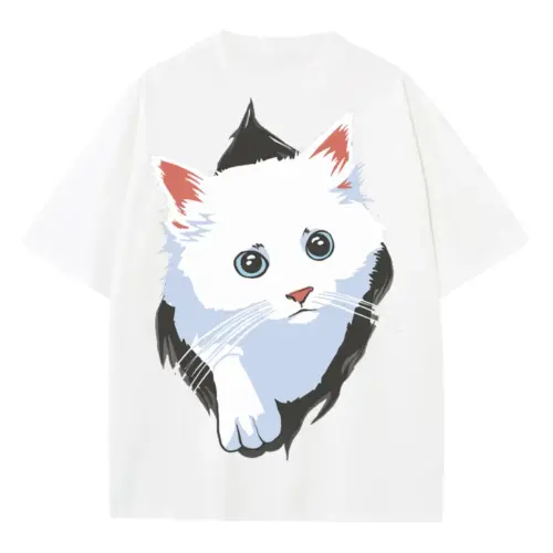 White Cat Box Heavyweight Oversized White Graphic Tee