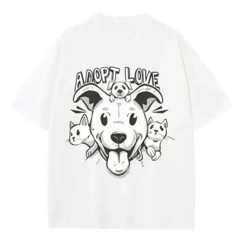 Adopt Cats Dogs Heavyweight Oversized White Graphic Tee