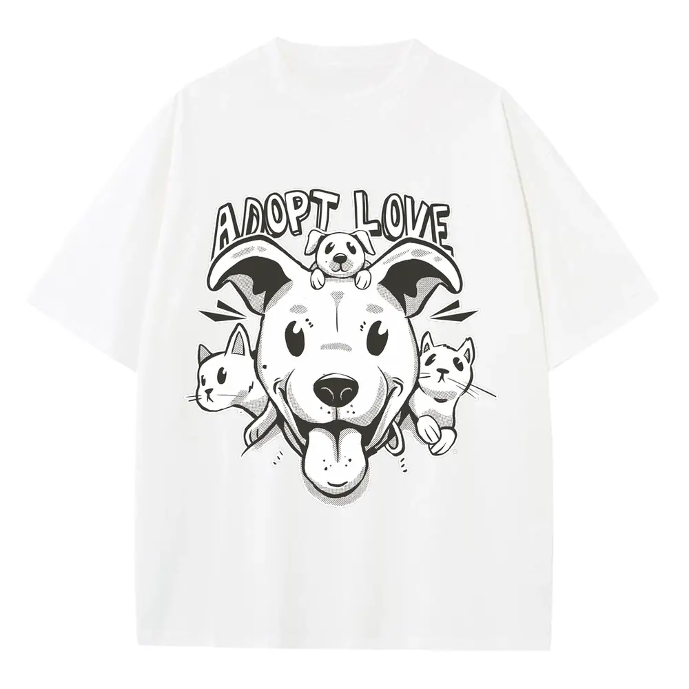 Adopt Cats Dogs Heavyweight Oversized White Graphic Tee