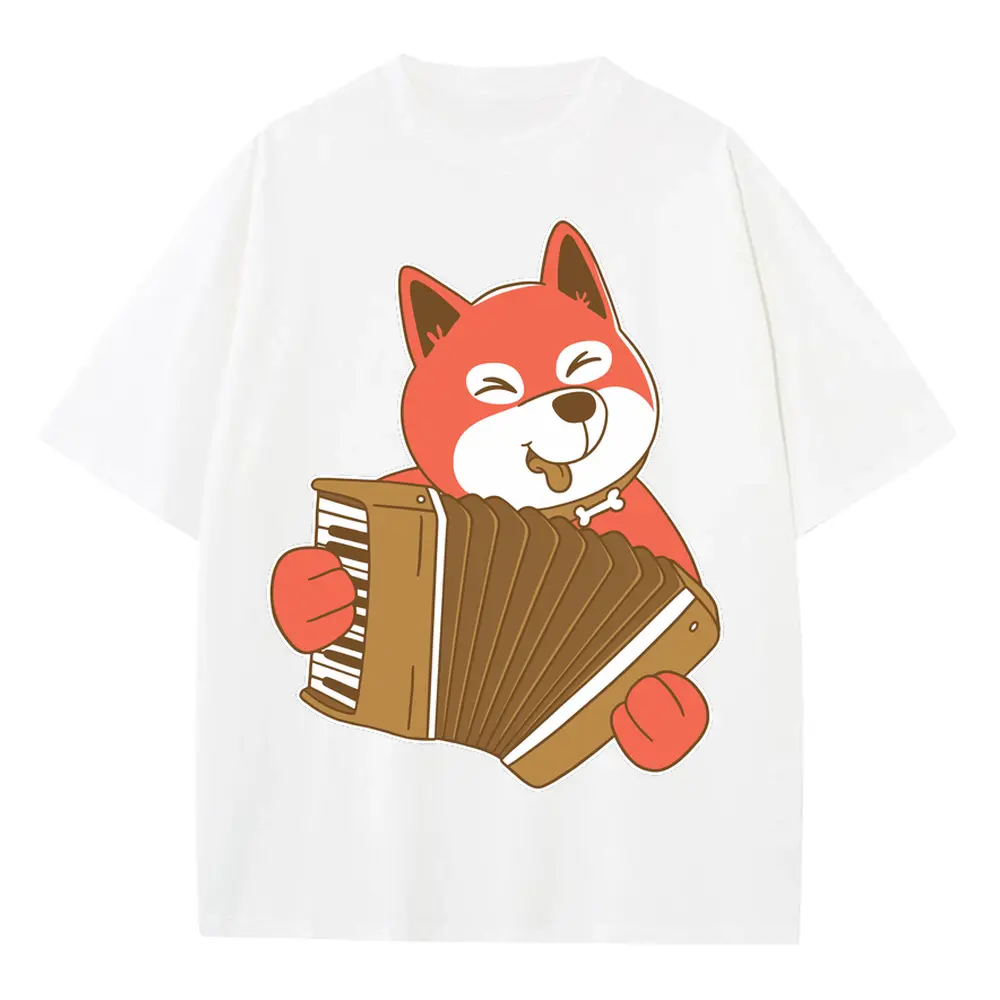 Accordion Dog Heavyweight Oversized White Graphic Tee