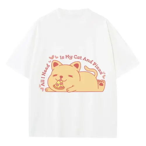 Allineedismycatandpizza Heavyweight Oversized White Graphic Tee