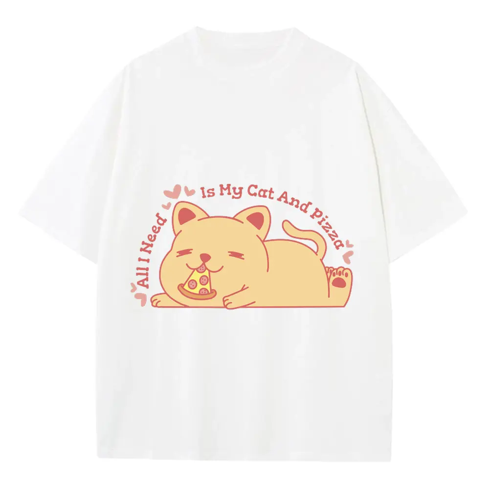 Allineedismycatandpizza Heavyweight Oversized White Graphic Tee