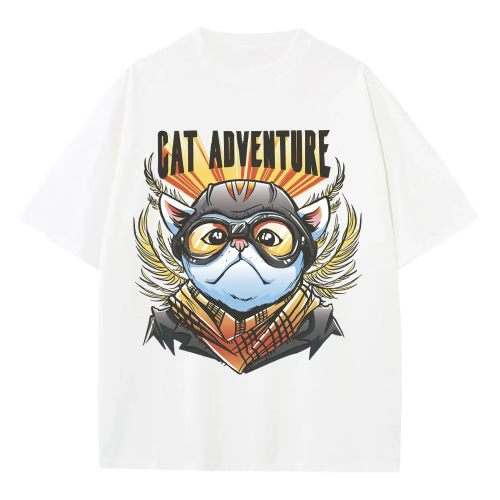 Adventure Cat Heavyweight Oversized White Graphic Tee