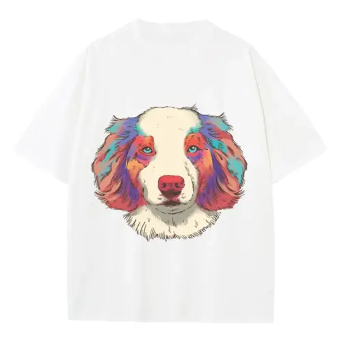 Australian Shepherd Watercolor Heavyweight Oversized White Graphic Tee