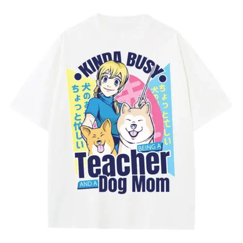 Teacher Dog Mother Heavyweight Oversized White Graphic Tee
