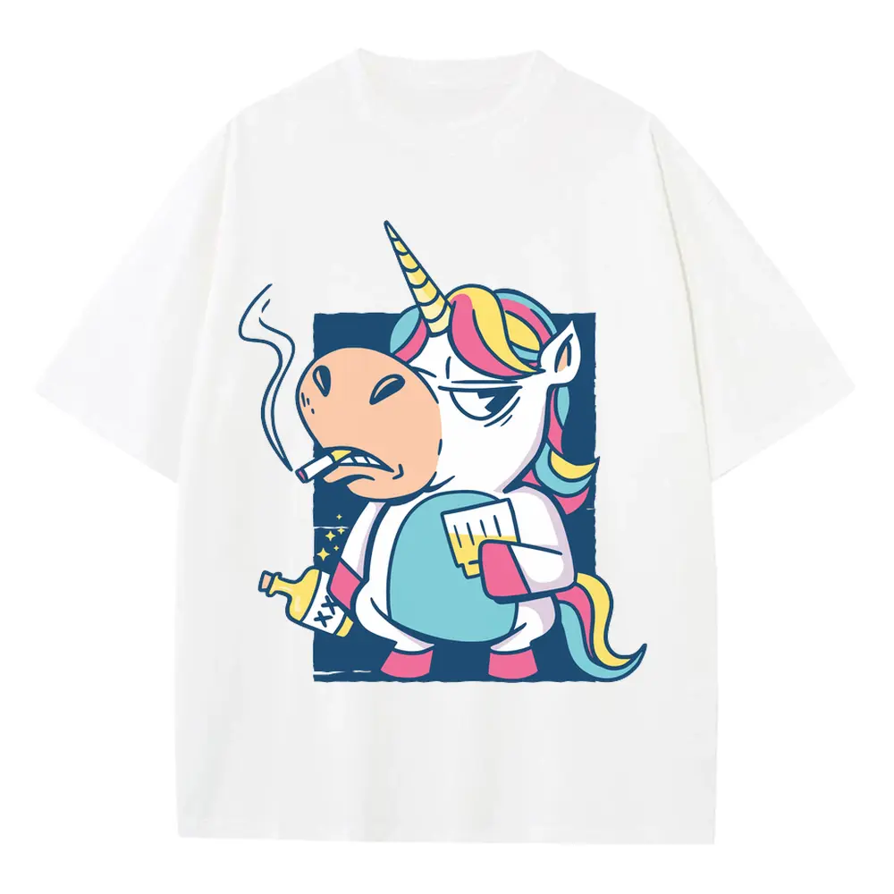 Bad Habits Unicorn S Heavyweight Oversized White Graphic Tee