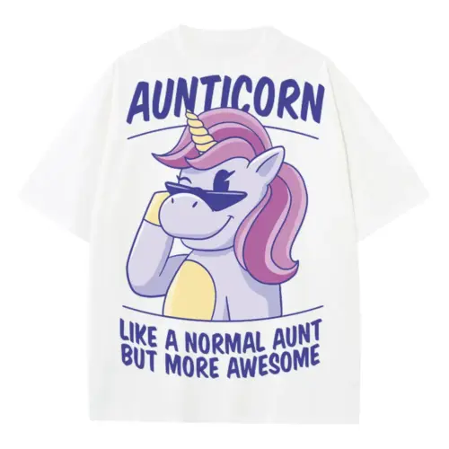 Aunticorn Heavyweight Oversized White Graphic Tee