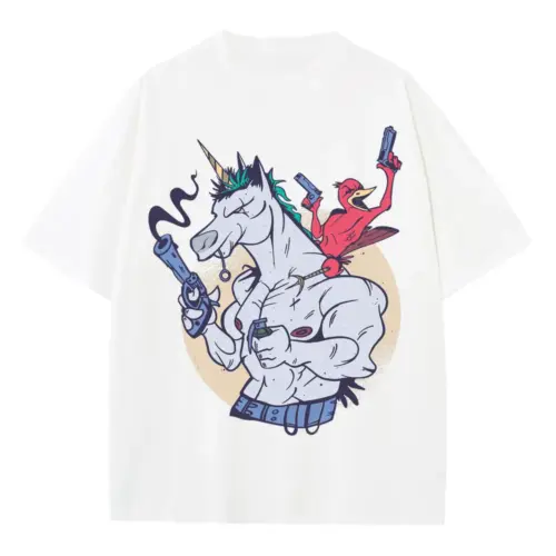 Bird Unicorn T Shit Heavyweight Oversized White Graphic Tee