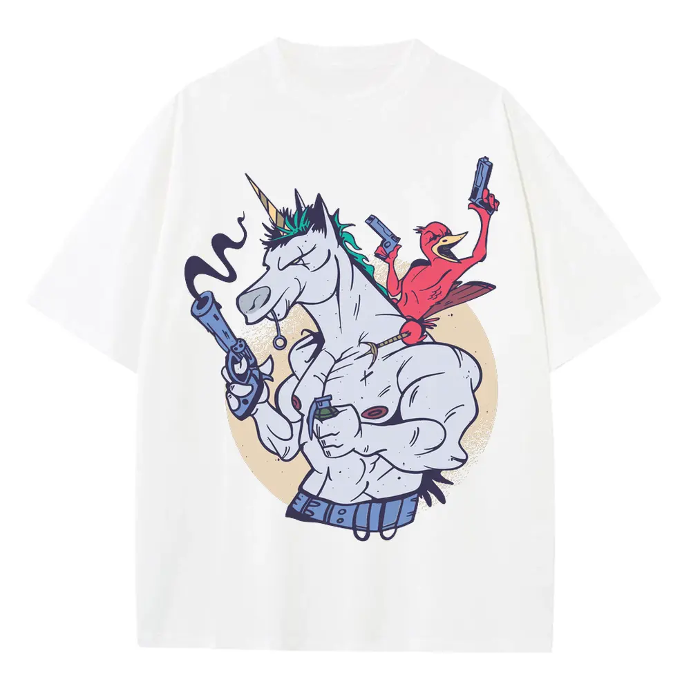 Bird Unicorn T Shit Heavyweight Oversized White Graphic Tee