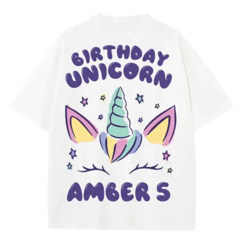 Birthday Unicorn A Heavyweight Oversized White Graphic Tee