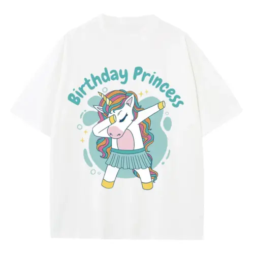 Birthdayprincessunicorn Heavyweight Oversized White Graphic Tee