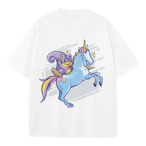 Chipmunk Unicorn Heavyweight Oversized White Graphic Tee