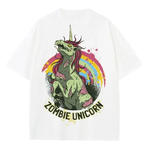 Zombie Unicorn A Heavyweight Oversized White Graphic Tee