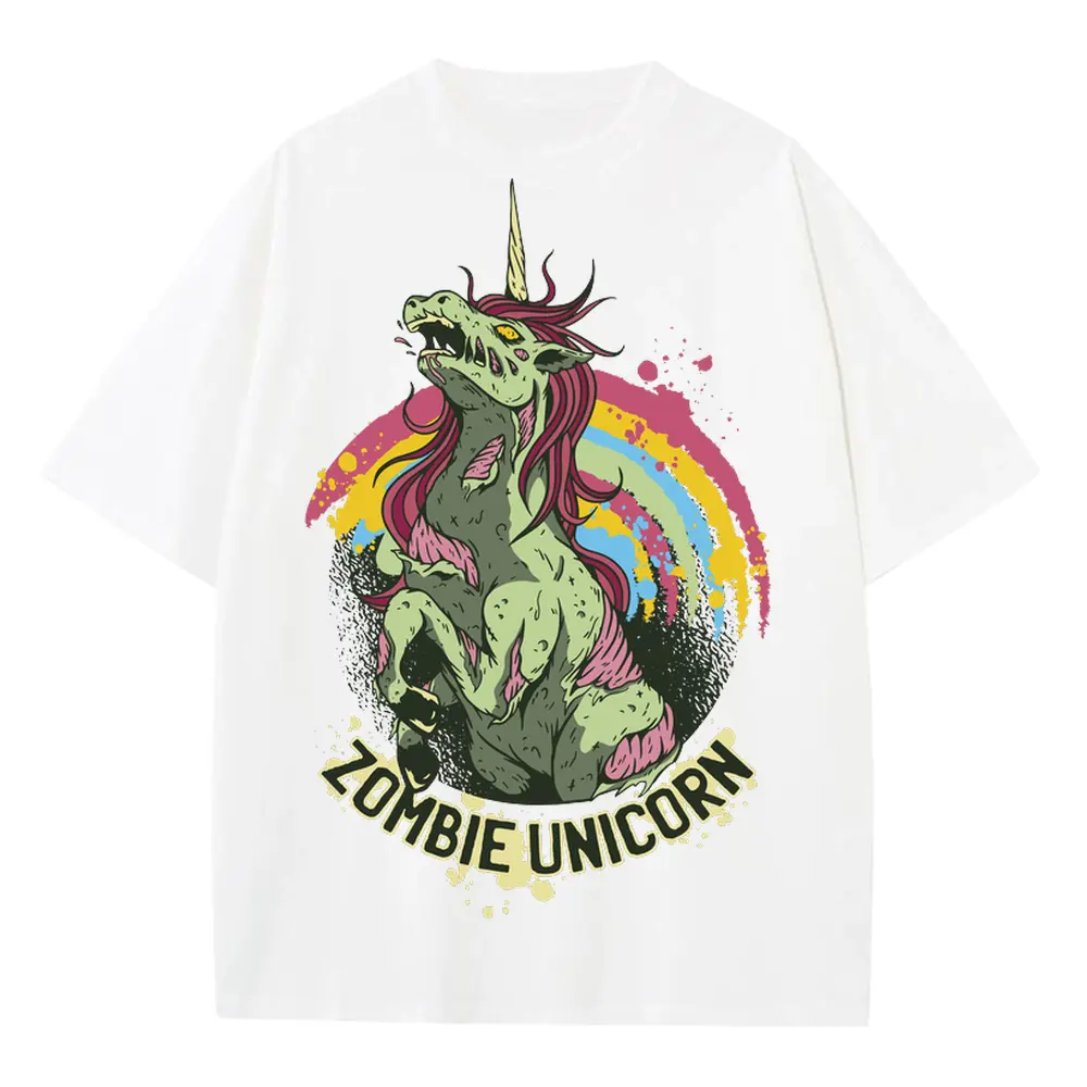 Zombie Unicorn A Heavyweight Oversized White Graphic Tee