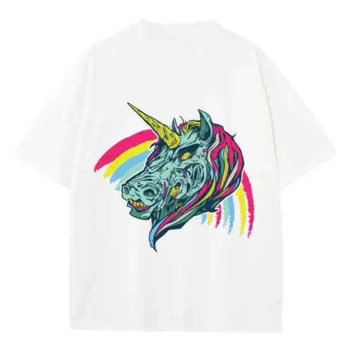 Zombie Unicorn Heavyweight Oversized White Graphic Tee