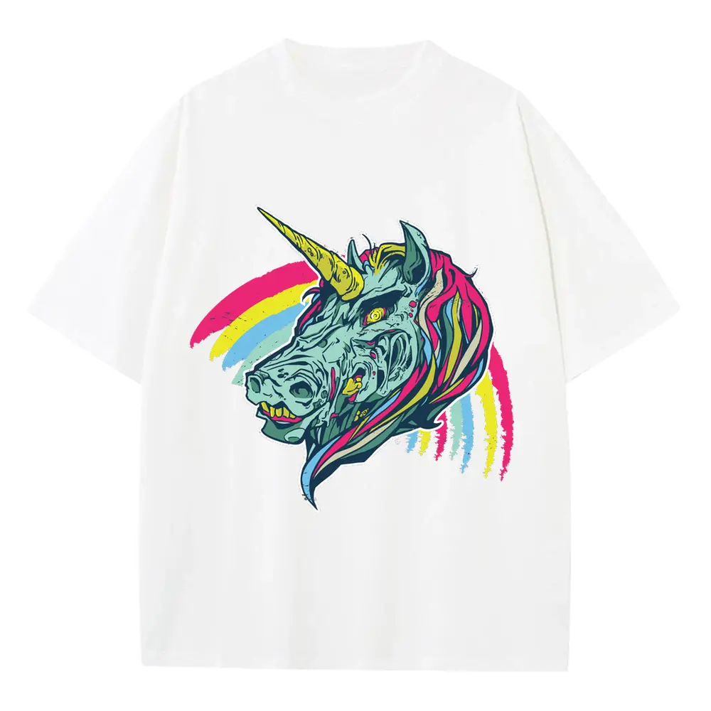 Zombie Unicorn Heavyweight Oversized White Graphic Tee