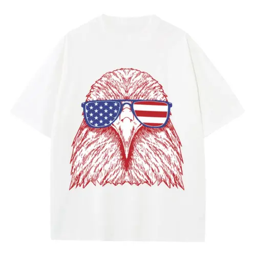 Americaeaglehanddrawn Heavyweight Oversized White Graphic Tee