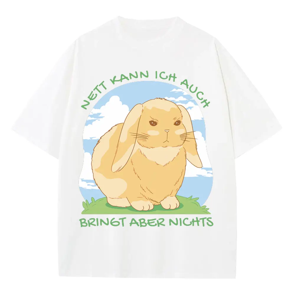 Angrybunnyquote Gc Heavyweight Oversized White Graphic Tee
