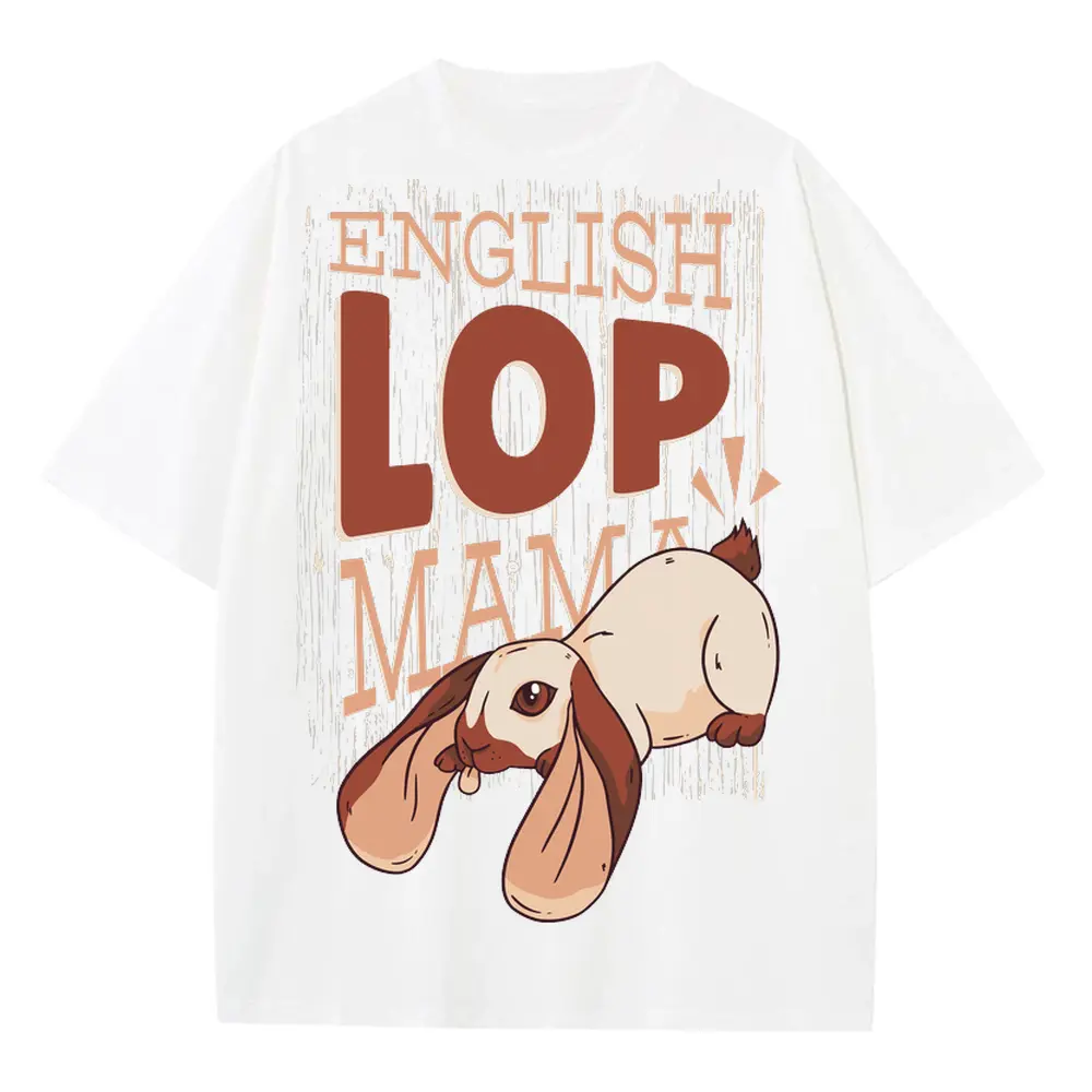 052 English Lop Mama Heavyweight Oversized White Graphic Tee