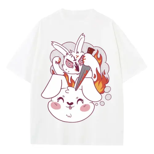 Angryrabbit Heavyweight Oversized White Graphic Tee