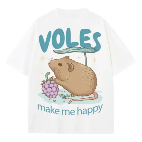 Voles Make Me Happy Heavyweight Oversized White Graphic Tee