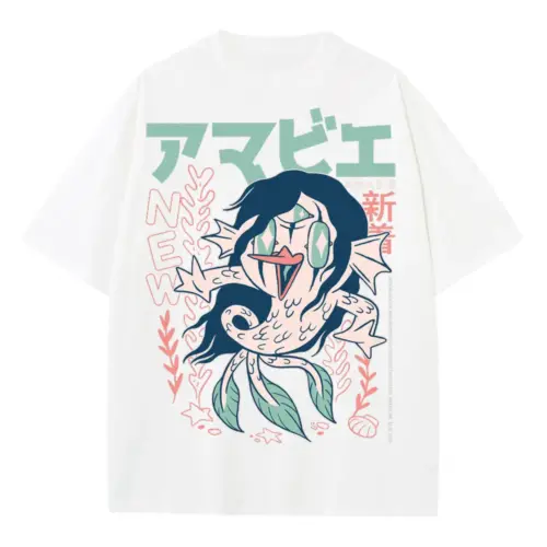 Amabie Yokai Heavyweight Oversized White Graphic Tee