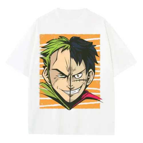 Anime Characters Faces Off Heavyweight Oversized White Graphic Tee