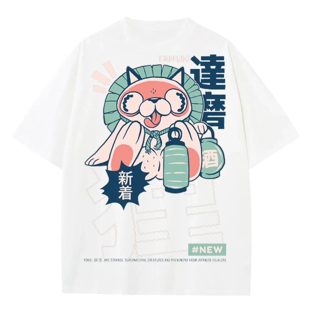 Tanuki Yokai Heavyweight Oversized White Graphic Tee