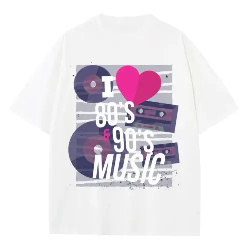 80 S 90 S Music Heavyweight Oversized White Graphic Tee